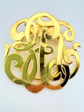 Vintage Gold Tone Monogram Style Scarf Ring Slide Buckle
